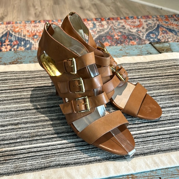 MICHAEL Michael Kors Shoes - Michael Kors Strap Gold Buckle Leather Zipper Heels Size 12